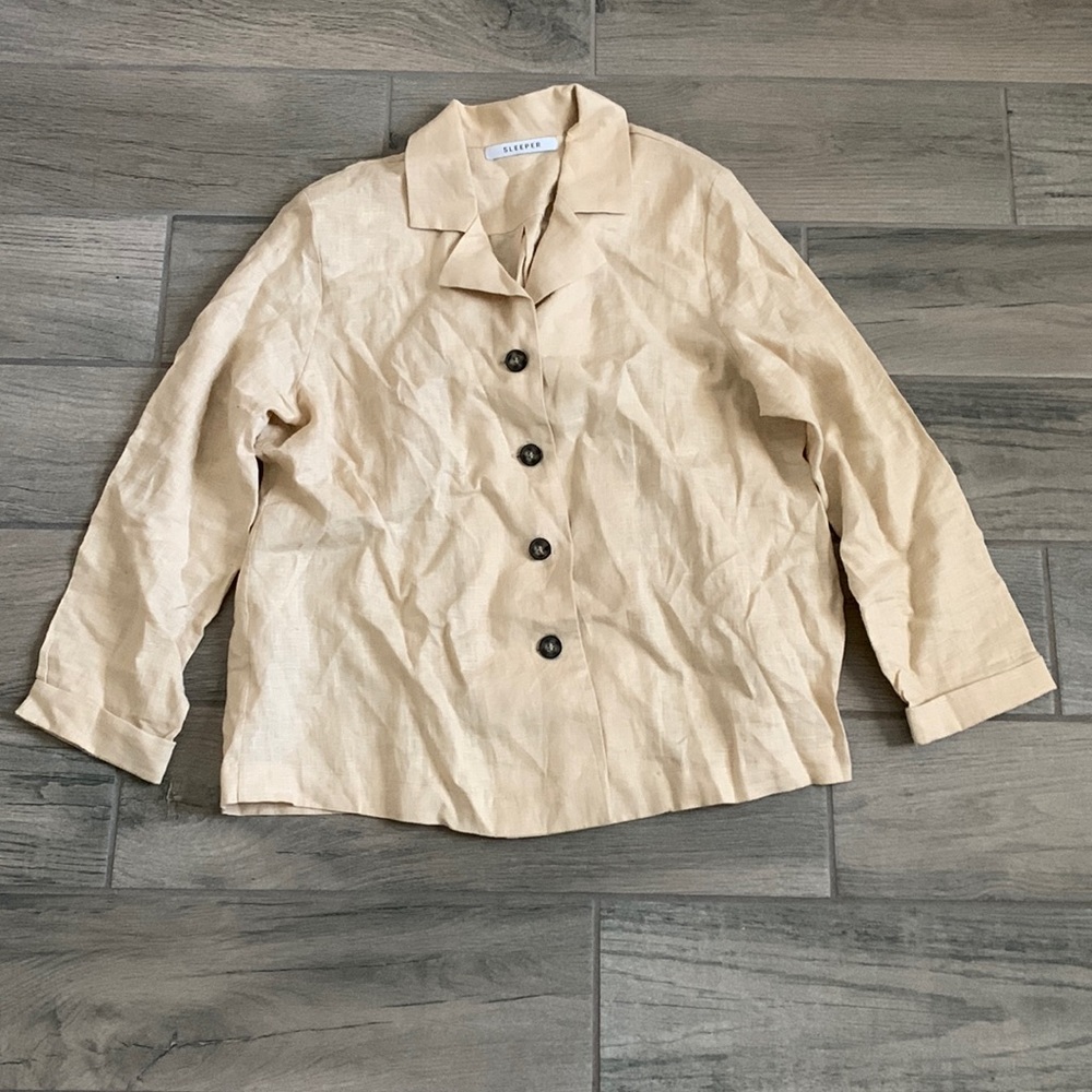 Sleeper tan button front shirt